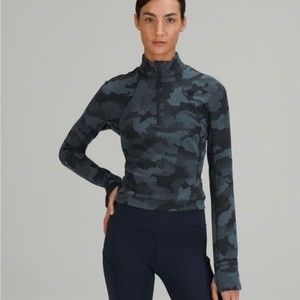 Lululemon Sz 8 Its Rulu Run Cropped Half-Zip Heritage Speckle Camo Jacquard Navy